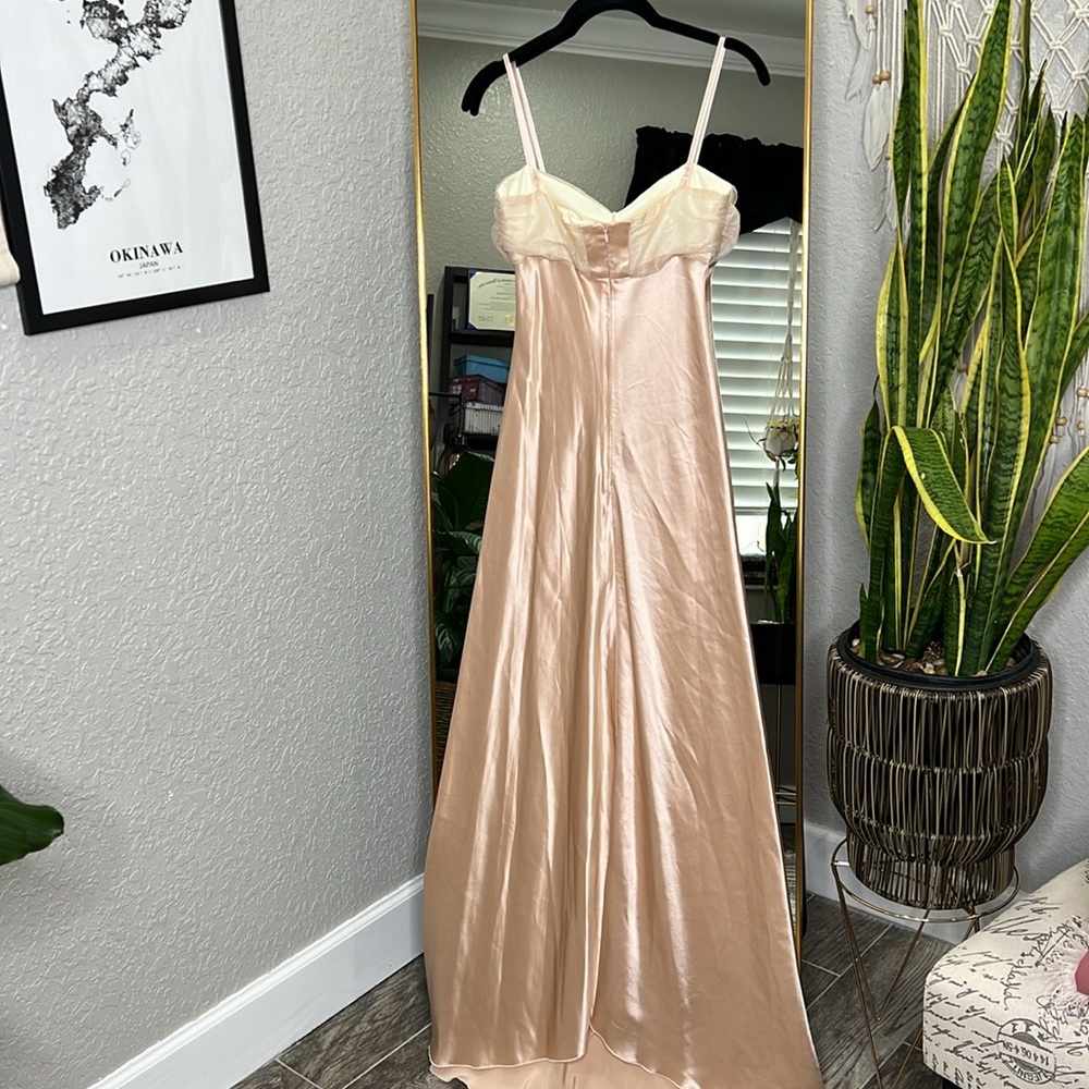 B.Fleurs Hopeless Romantic Tulle Bow Soft Peach Satin Maxi - Picture 5 of 7
